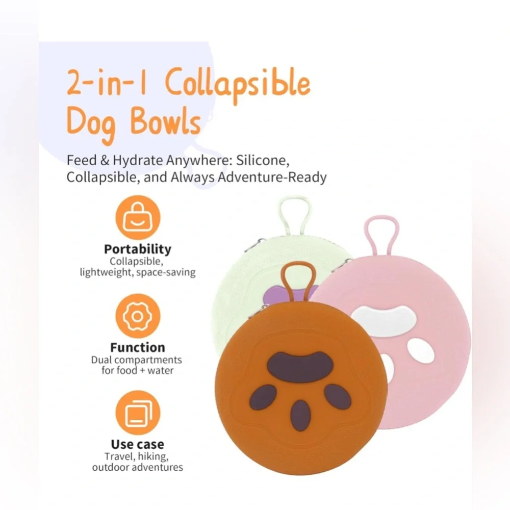 Portable Pink Dog Travel Collapsible Bowl Set